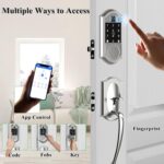Satin Nickel Smart Lock with Keyless Entry, APP Control, Fingerprint & Deadbolt for Front Door - Image 4