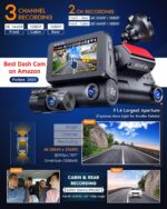 ROVE R3 Dash Cam Front and Rear with Cabin, 3” IPS Touch Screen, 3 Channel Dash Cam 1440P+1080P+1080P Car Camera with IR Night Vision, 5G WiFi, GPS, Supercapacitor, Supports up to 512GB Max - Image 4