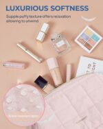 BAGSMART Makeup Bag Travel Toiletry Bag, Puffy Padded Make Up Bags for Women Makeup Organizer Case, Wide-open Pouch Purse Travel Essentials Toiletries Accessories Brushes, Pink - Image 3
