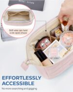 BAGSMART Makeup Bag Travel Toiletry Bag, Puffy Padded Make Up Bags for Women Makeup Organizer Case, Wide-open Pouch Purse Travel Essentials Toiletries Accessories Brushes, Pink - Image 4