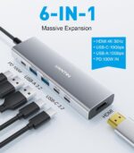 USB-C Hub (6-in-1) Multiport Adapter with 10Gbps USB C 3.2 & USB-A 3.2 4K HDMI, 100W Power Delivery, USBC Dongle for MacBook Pro/Air, iPad Pro, ThinkPad, iMac and More - Image 3