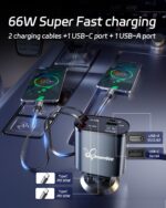 Retractable Car Charger,66W Super Fast USB Car Phone Charger,Dual TypeC Retractable Cables (31.5 inch) and 2 USB Ports Car Charger Adapter for Samsung Galaxy S23+/S23/ S22 iPhone 15/14,iPad - Image 4