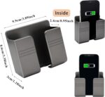 2 Pcs Wall Mount Phone Holder with 3M Adhesive Phone Stand with Data Cable Receiving Hole, Charger Remote Control Storage Box for Bedroom, Kitchen, Bathroom, Office (Gray) - Image 5