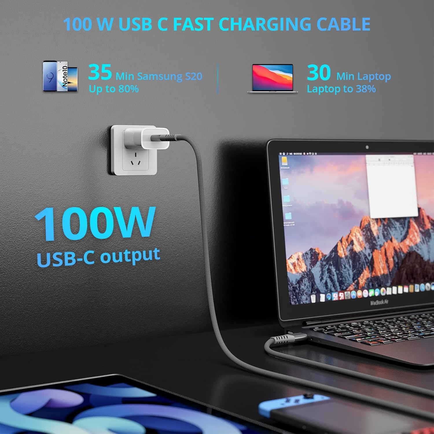 XYYZYZ USB C to USB C Cable [6.6 ft 2 Pack ] 100W 5A PD QC Type C Fast Charging Cable Nylon Braided Type C Charging Cord Compatible with MacBook Pro, iPad Pro, iPad Air 4, Galaxy -Grey - Image 5