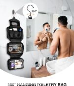 Travel Toiletry Bag for Women Men - Portable Large Hanging Organizer Makeup Bag for Cosmetic, Shampoo, Conditioner, Brushes Set, Cosmetic, Travel Accessories Essentials, Black - Image 3
