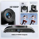 All-in-One Conference Room Video Camera System Bundle HD 1080P 60fps 3X Optical Zoom USB3.0 HDMI PTZ Camera and Bluetooth Conference Speakerphone with Microphones - Image 6