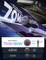 70W USB C Car Charger for iPhone 16, Super Fast Dual C Car Charger with 3.3ft Nylon Type C Cable, Cigarette Lighter Adapter Fit for iPhone 15 Pro Max, Samsung, Piexl, MacBook, ipad, Android - Image 4