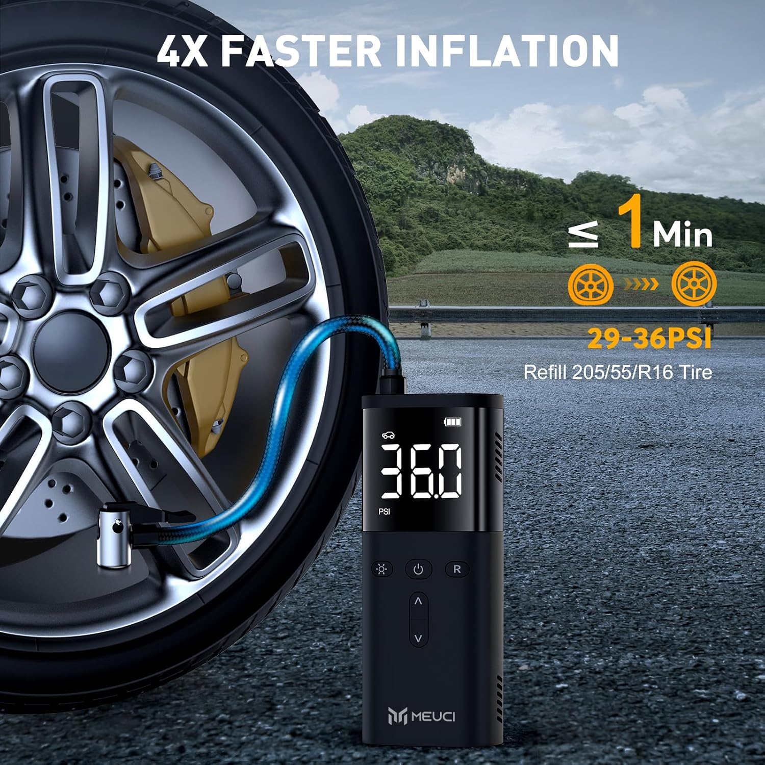 Tire Inflator Portable Air Compressor - Cordless Air Pump for Car Tires with 15000mAh Battery, 150PSI Electric Bike Tire Pump with Digital Pressure Gauge for Auto, Motorcycle, Bicycle, Balls - Image 3