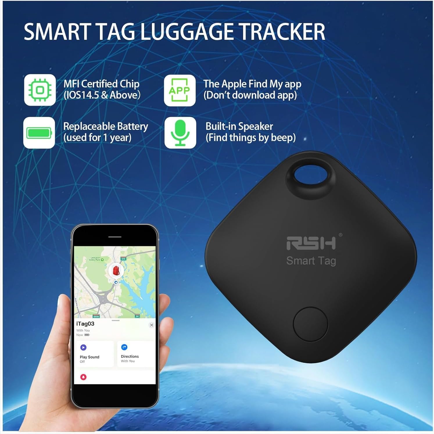 Key Finder 4 Pack Tag with Case Bluetooth Tracker for Luggage Works with Apple Find My Smart Tracker Locator for Suitcase, Bag, Backpack, Wallet, Replaceable Battery Smart tag Item Finder - Image 7