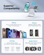 Magnetic Wireless Charger for iPhone - 3-in-1 Fast Charging Station Compatible with MagSafe Charger iPhone 16-12 Series Apple Watch AirPods for Nightstand Desktop Bedside (White) - Image 3