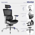 Nouhaus Rewind Ergonomic Office Chair with Footrest and Lumbar Support Swivel Computer Chair, Rolling Home Office Desk Chairs with Wheels, Mesh High Back Task Chair (Black) - Image 6