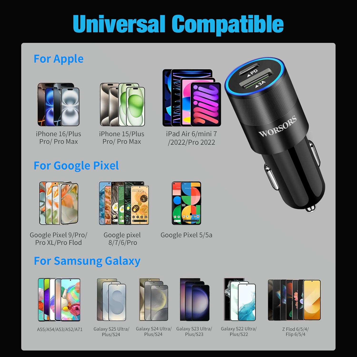 USB C Fast Car Charger, Power Charging Adapter 45W PD 3.0 Rapid Cigarette Lighter for iPhone 16/15 Pro/Pro Max/Plus, iPad Pro 2022/Air 6/Mini 7, Galaxy S25 Ultra, Pixel 9+3ft Type C Cable Cord - Image 8