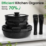 15Pcs Pots and Pans Set Non Stick, Cookware Sets with Detachable Handle, Nonstick RV Kitchen Cooking Tools Removable Handles, Oven Safe, Induction Fast, Stackable Induction Cookware,Black - Image 5