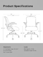 Home Office Chair, Ergonomic Mesh Desk Chair with Adjustable Lumbar Support, Flip-up Arm Rocking Swivel, Mid-Back Comfy Computer Chair (White-Gray) - Image 3