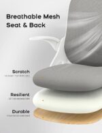 Home Office Chair, Ergonomic Mesh Desk Chair with Adjustable Lumbar Support, Flip-up Arm Rocking Swivel, Mid-Back Comfy Computer Chair (White-Gray) - Image 4