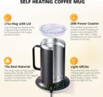 Self-Heating Coffee Mug Warmer - 17oz Electric Heated Mug with Temperature Control & 10H Auto Shut Off, USB Rechargeable Desk Mug for Office/Home, Perfect Gift for Coffee Lovers (Black) - Image 5