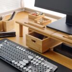 Dual Monitor Stand Riser with Drawer for Desk Laptop Desk Shelf with Adjustable Length and Angle, Bamboo Computer Stand Riser for 2 or 3 Monitors Screen Laptop PC TV -Natural - Image 4