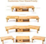 Dual Monitor Stand Riser with Drawer for Desk Laptop Desk Shelf with Adjustable Length and Angle, Bamboo Computer Stand Riser for 2 or 3 Monitors Screen Laptop PC TV -Natural - Image 5