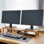 Dual Monitor Stand Riser with Drawer for Desk Laptop Desk Shelf with Adjustable Length and Angle, Bamboo Computer Stand Riser for 2 or 3 Monitors Screen Laptop PC TV -Natural - Image 6