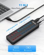 Powered USB 3.0 Hub, Wenter 11-Port Hub Splitter (7 Faster Data Transfer Ports+ 4 Smart Charging Ports) with Individual LED On/Off Switches, Power Adapter for Mac, PC - Image 3