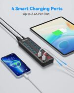 Powered USB 3.0 Hub, Wenter 11-Port Hub Splitter (7 Faster Data Transfer Ports+ 4 Smart Charging Ports) with Individual LED On/Off Switches, Power Adapter for Mac, PC - Image 4