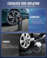 Tire Inflator Portable Air Compressor-180PSI & 20000mAh Portable Air Pump, Accurate Pressure LCD Display, 3X Fast Inflation for Cars, Bikes & Motorcycle Tires, Balls - Image 3
