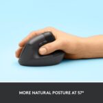 Logitech Lift Vertical Ergonomic Mouse, Wireless, Bluetooth or Logi Bolt USB receiver, Quiet clicks, 4 buttons, compatible with Windows/macOS/iPadOS, Laptop, PC - Graphite - Image 4
