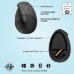 Logitech Lift Vertical Ergonomic Mouse, Wireless, Bluetooth or Logi Bolt USB receiver, Quiet clicks, 4 buttons, compatible with Windows/macOS/iPadOS, Laptop, PC - Graphite - Image 7