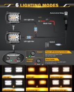 Auxbeam 4 Inch LED Pods Strobe Pod Light Bar, 120W Amber White 6 Modes Fog Light Spot Offroad Driving Lights, 12000LM Triple Row Memory Function with Wiring Harness Kit - 2 Pack - Image 3
