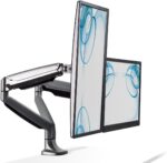 Mount-It! (MI-1772) Dual Monitor Arm Mount Desk Stand Two Articulating Gas Spring Height Adjustable Arms | Fits Up To 32" VESA 75 100 Compatible Screens | C-Clamp and Grommet Bases (Silver) - Image 3