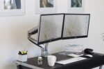 Mount-It! (MI-1772) Dual Monitor Arm Mount Desk Stand Two Articulating Gas Spring Height Adjustable Arms | Fits Up To 32" VESA 75 100 Compatible Screens | C-Clamp and Grommet Bases (Silver) - Image 5