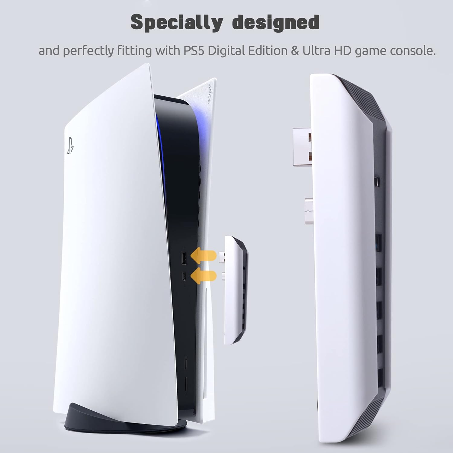 5 Port USB Hub for PS5,USB High-Speed Expansion Hub Charger USB Extender Compatible with PlayStation 5 Game Consolewith 4 USB + 1 USB Charging Port + 1 Type C Port - Image 3