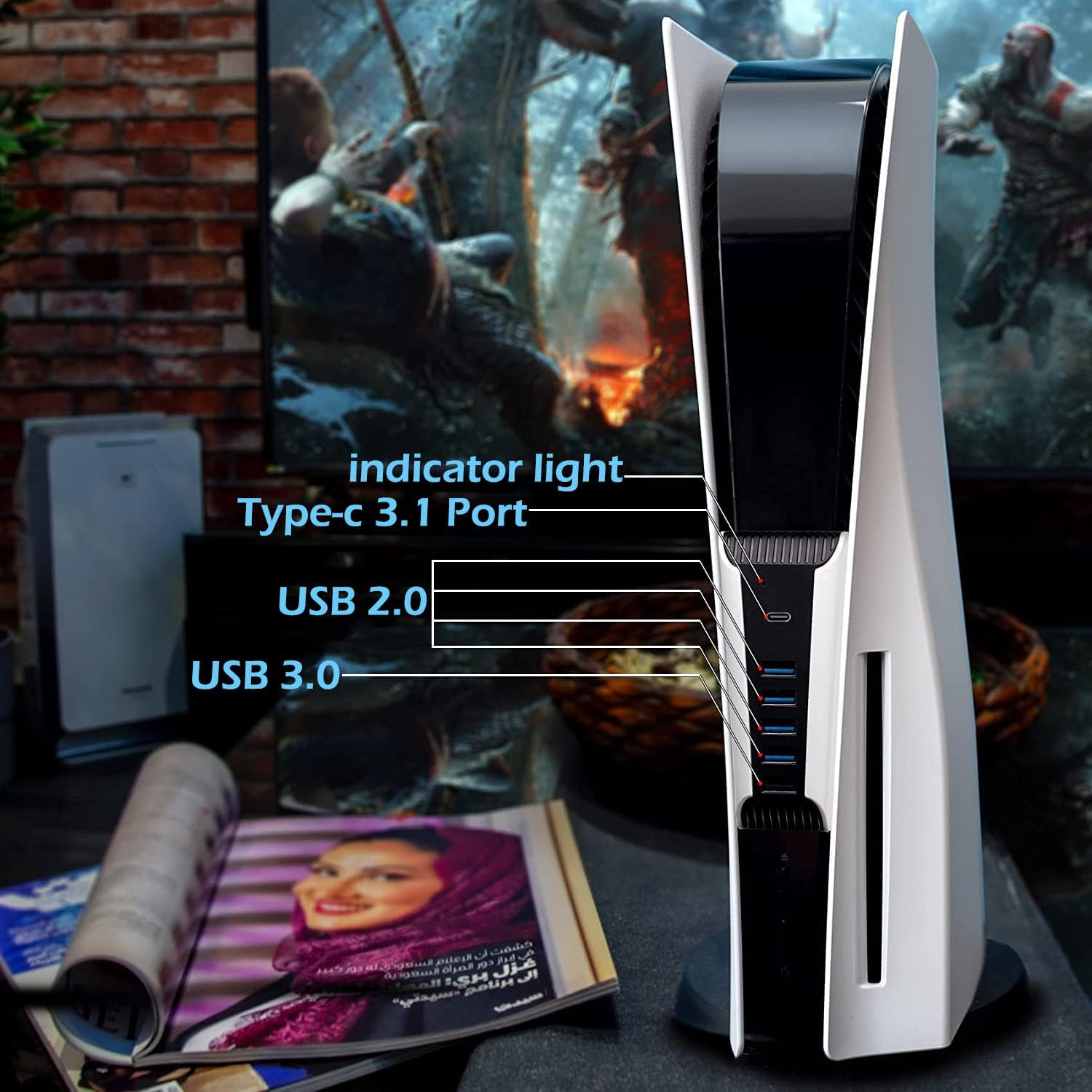 5 Port USB Hub for PS5,USB High-Speed Expansion Hub Charger USB Extender Compatible with PlayStation 5 Game Consolewith 4 USB + 1 USB Charging Port + 1 Type C Port - Image 7