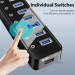 USB Hub 3.0 Powered, 7 Ports USB Data Hub Splitter with One Smart Charging Port and 5V/4A Powered Adapter and ON/Off Switches for MacBook, Mac Pro/Mini, iMac, Surface Pro Laptop/PC - Image 3