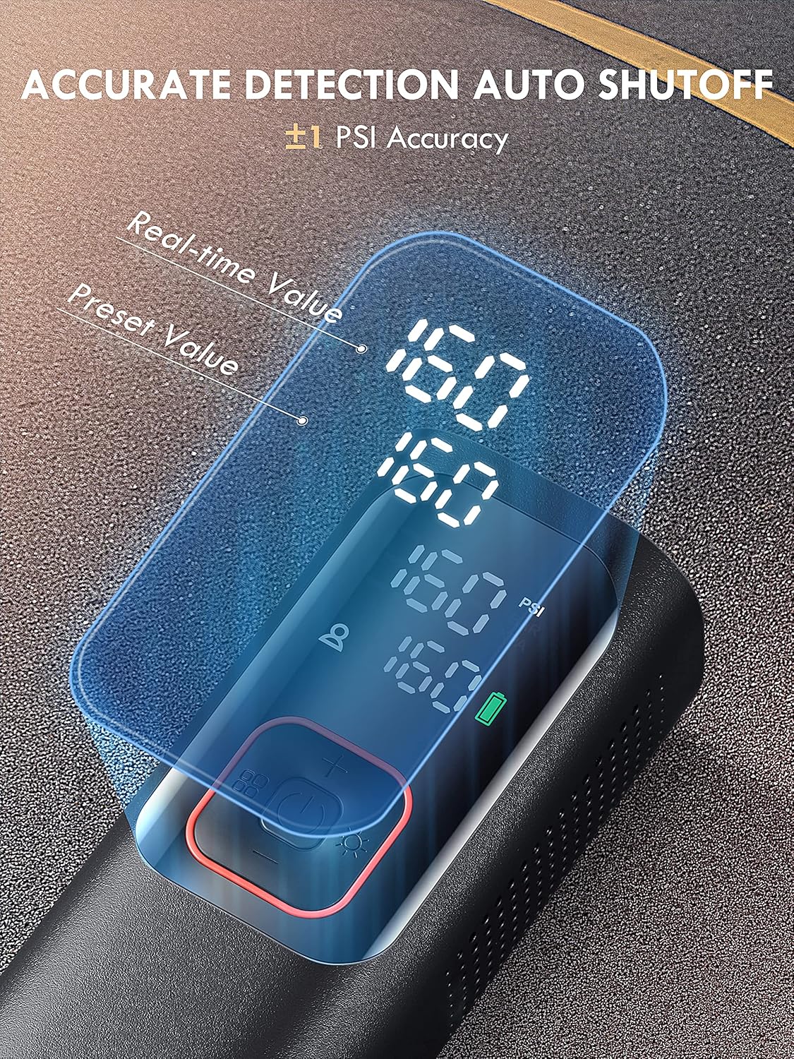 Tire Inflator Portable Air Compressor - Powerful 160PSI & 2X Faster, Accurate Pressure LCD Display, Cordless Easy Operation - Portable Air Pump for Car, Motorcycle, E-Bike, Ball - Image 4