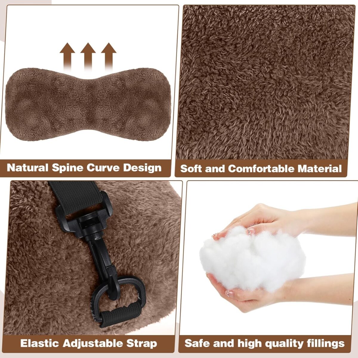 2 Pcs Neck Pillow for Recliner Headrest Pillow Bone Shaped Chair Plush with Adjustable Strap Neck Support and Pain Relief Curve Head Cushion for Car Travel Airplane (Grey and Brown) - Image 5