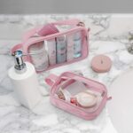 GAGAKU 2pcs Clear Toiletry Bag TSA Approved Travel Toiletry Bags Liquid Bag with Handle Strap, Waterproof Transparent Makeup Cosmetic Bags for Women - Light Pink - Image 7
