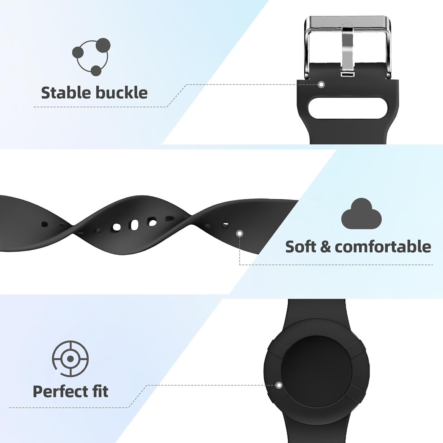 AirTag Bracelet for Adults, Soft Silicone Airtag Adults Wristband, Anti-Lost, Anti-Scratch Protective Case Cover Holder for Apple Air Tags Tracker (Night Blue) - Image 4