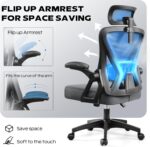 Ergonomic Office Chair, Home Office Desk Chair with Headrest, High Back Mesh Chair with Flip-up Armrests, Comfy Desk Chair with Lumbar Support, Rolling Swivel Task Chair for Office - Image 3