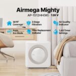 Coway Airmega AP-1512HH(W) True HEPA Purifier with Air Quality Monitoring, Auto, Timer, Filter Indicator, and Eco Mode, 16.8 x 18.3 x 9.7, White - Image 3