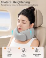 BEBAS Travel Neck Pillows for Airplanes and Long-Haul Flights, Memory Foam Adjustable 360° Head Support with Asymmetrical Sides, Includes Travel Bag (Grey) - Image 3