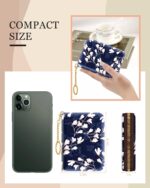 Rouidr Credit Card Holder for Women, Small Slim RFID Card Organizer Wallet with Zipper and Keychain, Abstract Flowers - Image 3