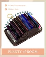 Rouidr Credit Card Holder for Women, Small Slim RFID Card Organizer Wallet with Zipper and Keychain, Abstract Flowers - Image 4