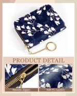 Rouidr Credit Card Holder for Women, Small Slim RFID Card Organizer Wallet with Zipper and Keychain, Abstract Flowers - Image 6