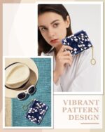 Rouidr Credit Card Holder for Women, Small Slim RFID Card Organizer Wallet with Zipper and Keychain, Abstract Flowers - Image 8