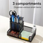 deli Mesh Desk Organizer Office Supplies Caddy with Pencil Holder and Storage Baskets for Desktop Accessories, 3 Compartments, Black - Image 3