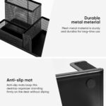 deli Mesh Desk Organizer Office Supplies Caddy with Pencil Holder and Storage Baskets for Desktop Accessories, 3 Compartments, Black - Image 6