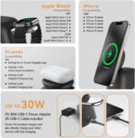 Wireless Charging Station with 15W Fast Mag-Safe Charging for iPhone 16/15/14/13/12 Series, Magnetic Charging Stand 5W for Apple Watch 10~1/Ultra/SE&Airpods, 2 in 1 Wireless Travel Charger (Black) - Image 4