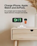 Belkin MagSafe-Compatible Charger, 3-in-1 Wireless Charging Station, Qi2-Certified 15W Wireless Charge for Apple iPhone 16 Series, Apple Watch, AirPods w/Non-Slip Base, 40W Included - White - Image 3