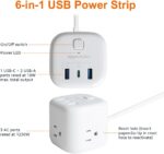 Amazon Basics Power Strip Cube 3 Outlet 3 USB Ports, 1 USB-C(15W) and 2 USB-A(12W), 5 ft Extension Cord, Home, Office, Travel, White - Image 3